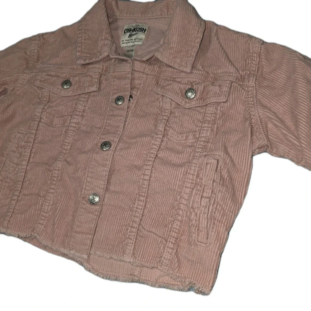 Oshkosh B'Gosh Pink Corduroy Jacket Oversized Cropped Snap Closure Kid's Size 10